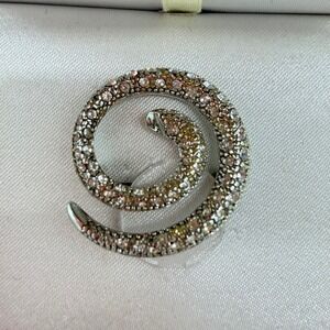 Vintage Napier Rhinestone Spiral Brooch Silver Tone Crystal Swirl Pin w Box